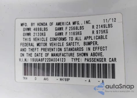 2013 Acura Tl 3.5 from USA, damaged, VIN 19UUA8F22DA004123
